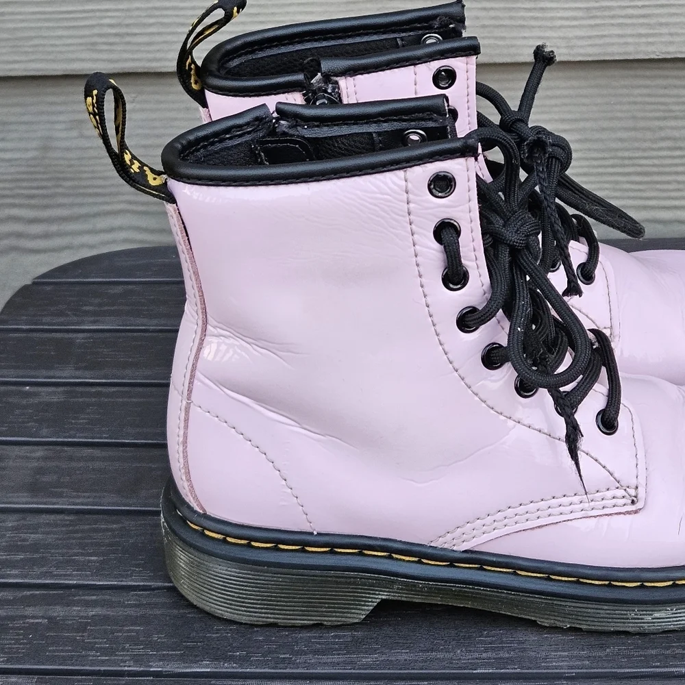 Doc Martens 1460 Pink Patent Leather Lace-Up Boots Side Zip Youth Kids Size 12